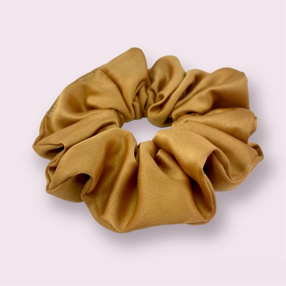 HANDMADE spiral satin hair scrunchie, tan - Picture 3 of 4